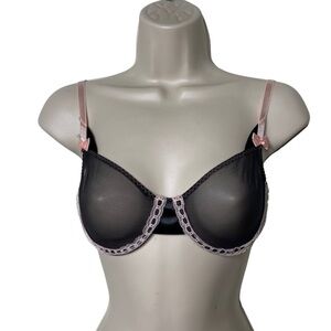 Victoria Secret Black & Pink mesh underwire bra 34C